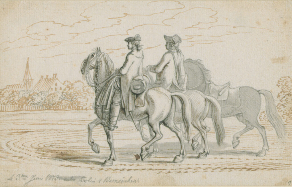 Daniel Chodowiecki, Paar unterm Sternenhimmel, 1758, Tinte auf Papier 12.3 × 7.3 cm